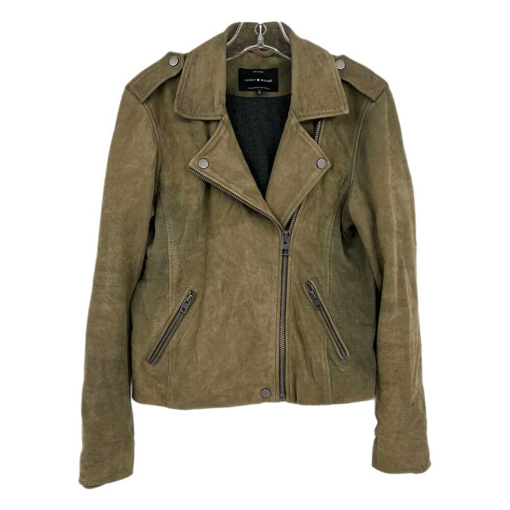 Lucky Brand Green Leather Jacket Short Length Zip Front Lamb Leather | Womens M
